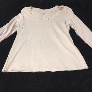 Cream 3/4 sleeve cotton top with silver & gold